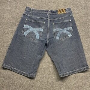 Vtg Y2K Evolution In Design Embroidered Hip Hop Baggy Jean Shorts Jorts Sz 38